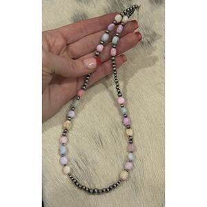 Navajo Pearl Sterling Silver Pink Blue Cotton Candy Opal Multi-stone Necklace